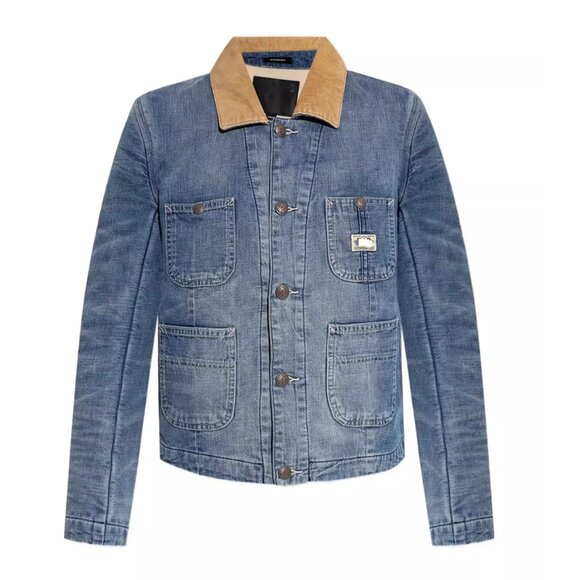 NWT R13 Corduroy Collar Cropped Denim Chore Jacket Calli Blue Retro - Picture 11 of 12